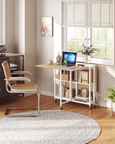 CHOEZON Folding Dining Table, Movable Dining Table, Kitchen Table for Small Space, Foldable and Expandable Desk Furniture with 6 Wheels, for Dining, Living Room, Apartment, White and Natural TCZ01WN - Image 5