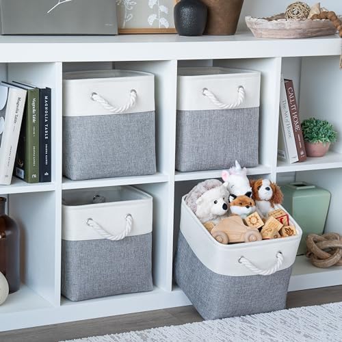 OrganiHaus 11x11 Cube Storage Bins, 4-Pack Fabric Cubes, Rope Handles - Image 3