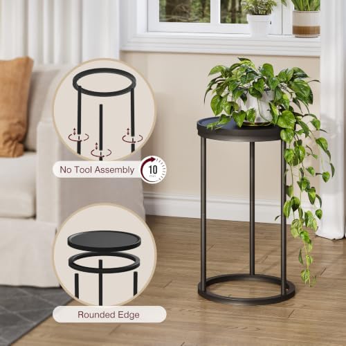 YAUKOMEL Small Round Side Table,Round Sofa End Table Black - Image 4