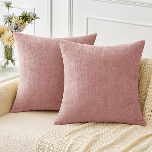 MIULEE Soft Chenille Throw Pillow Covers Blush Pink 20x20 Inch Pack of 2 by MIULEE