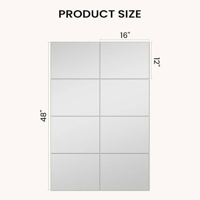 VASUHOME Large Mirror Tiles 16"x12" (8 Pack), Full Length Wall Mirrors for Home Gym, Garage, Bedroom, Living Room, Door – HD Reflection, Easy DIY Installation - Image 7