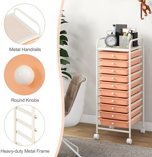 MEDIMALL 10 Drawers Rolling Storage Cart, Multipurpose Craft Storage Cart with Wheels, Mobile Tools Scrapbook Paper Organizer Cart for Office School Home Use - Image 6
