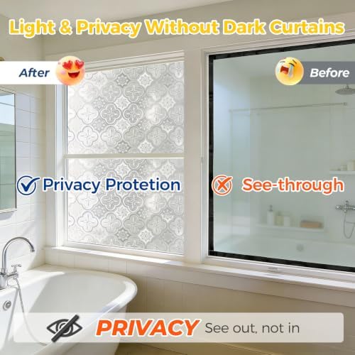 OHTMERU Window Privacy Film Decorative Non-Adhesive, Reusable, Anti-Glare - Image 3