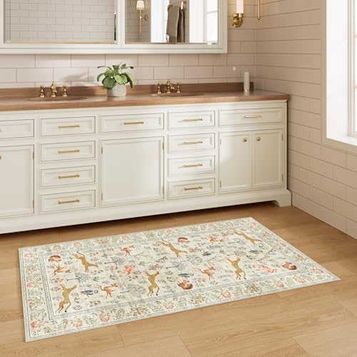 DUKINO 2x5 Rug for Hallway, Washable Animal Runner Rug Non Slip, Beige - Image 4