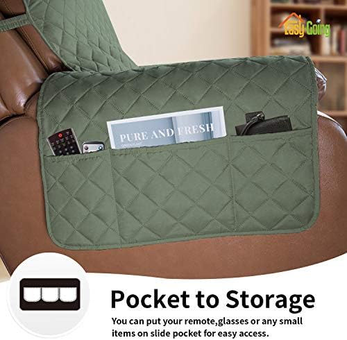 Easy-Going Oversized Recliner Cover Reversible Couch Cover Sofa Cover for Living Room Water Resistant Furniture Protector with Elastic Straps for Pets Kids (Oversized Recliner, Greyish Green/Beige) - Image 3