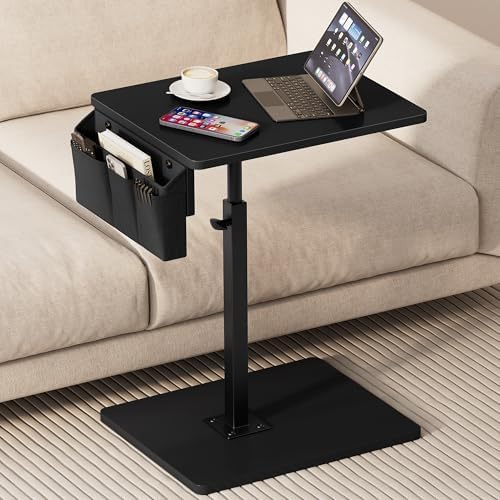 Vagusicc Sofa Armrest Tray Table for Couch, 360° Swivel Height Adjustable TV Tray Table for Small Spaces, Snack Side Table for Couch, Bed, Chair, C Shaped End Side Table for Eating, Reading, Laptop by Vagusicc