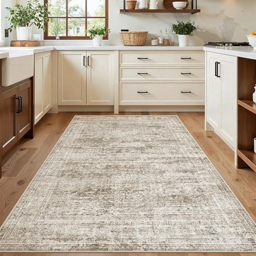 Soalmost 3x5 Rugs Non-Slip, Small Washable Kitchen Entryway Area Rug Brown - Image 2