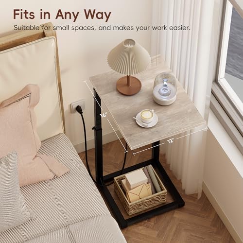 Vagusicc C Shaped End Table with Charging Station, Adjustable Height Side Table for Couch, C Table End Table Couch Table that Slide Under, Sofa Table TV Tray Arm Tables for Living Room, Bedroom, Gray - Image 6