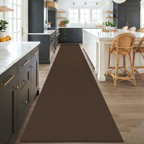 KOZYFLY 3x18 Runners Rugs for Hallway, Extra Long Washable Runner Rug, Non Slip Rubber Backed Kitchen Runner, Cotton Entryway Rug, Floor Carpet for Entry, Aisle, Hall, Brown/Dark Brown - Image 2