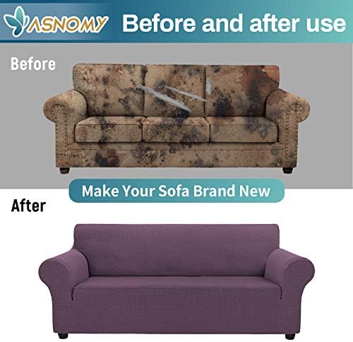 Asnomy Stretch Couch Covers for Sofa Washable, 3 Cushion Couch,Gray Purple - Image 6