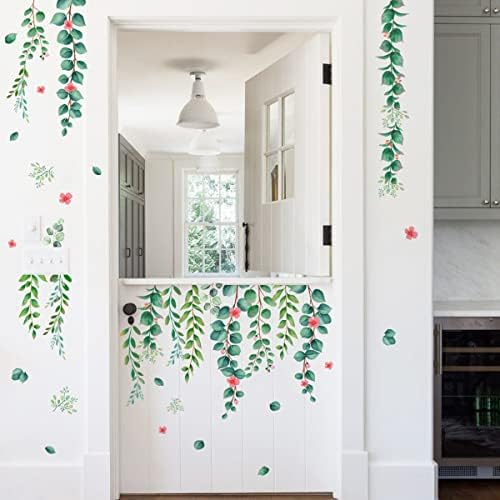 Hanging Green Vine Wall Decals,Succulent Plants Wisteria Floral Flowers Butterflies Birds Wall Stickers, Self-Adhesive Vinyl Removable Living Room Sofa TV Wall Decor - Image 5