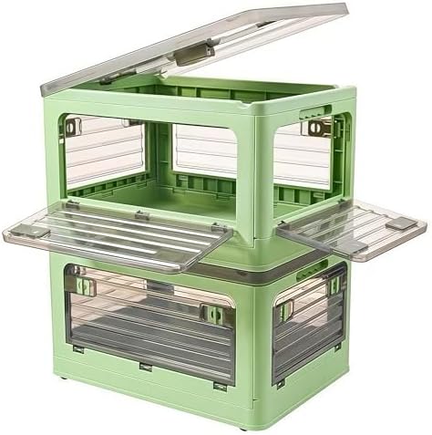 32Qt Plastic Storage Bins with Lid, Collapsible Storage Bins with Wheels, Storage Boxes with 4 Doors, Stackable Storage Bins for Organizing Clothes, Snacks and Camping, 2-Pack (Green) by WELCOMETONEALYSEA