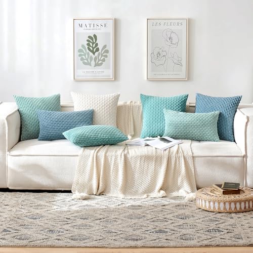 MIULEE Decorative Throw Pillow Covers 18x18 Turquoise Textured Corduroy - Image 5