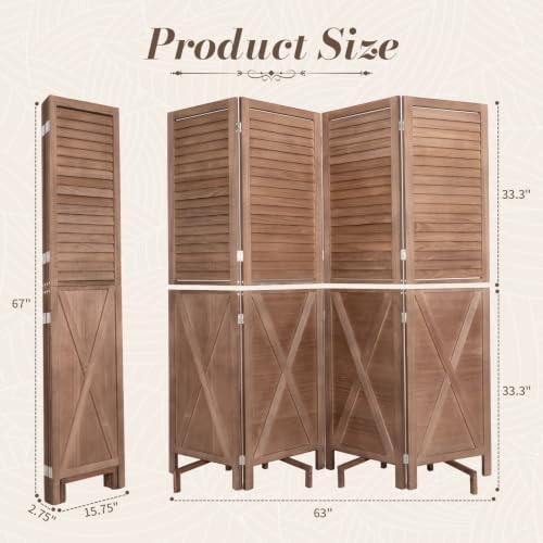 Wood Room Divider 4 Panel Folding Privacy Screen,2-in-1 Design Wall Divider - Image 2