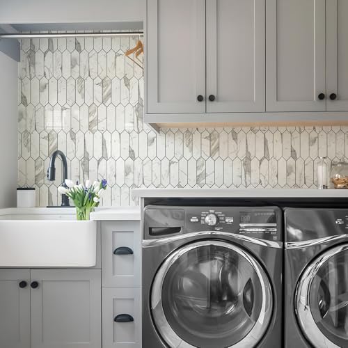 Vamos Tile Glossy Carrara White Backsplash Tile Peel and Stick, 12.8 x 12.8 Inch 10 Sheets Long Hexagon PVC Self Adhesive Mosaic Wall Tiles Stick on Backsplash for Kitchen and Bathroom - Image 6