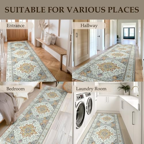 RELEANY Washable Area Rug, Runner 2'x8', Beige/Carbon Grey/Orange - Image 6