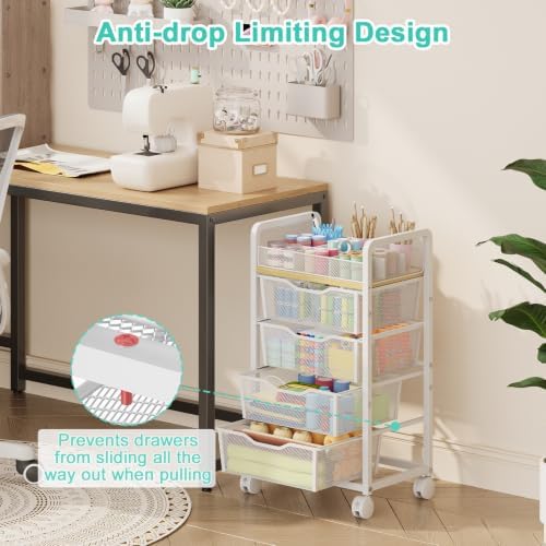 Hongtamoya Rolling Cart with 4 Drawers, Storage Cart with Dividers, White - Image 5