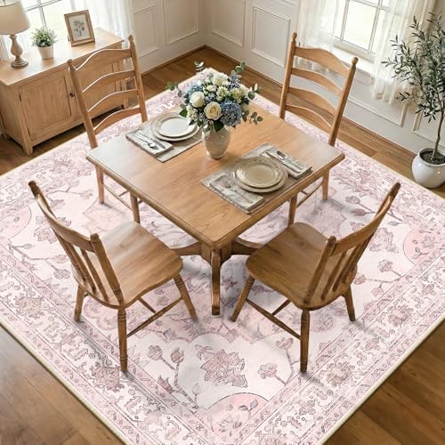 RELEANY Washable Area Rug, Square 7'x7', Pink by RELEANY