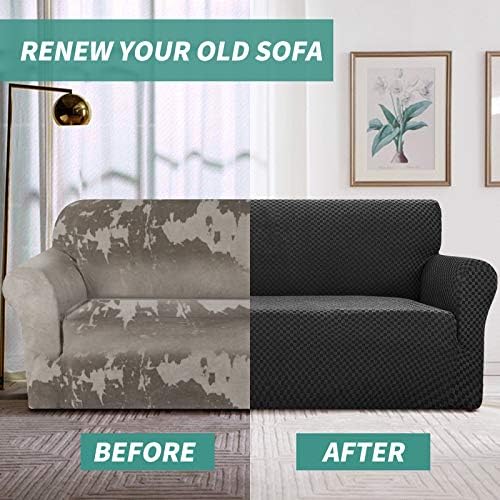 YEMYHOM Couch Cover Latest Jacquard Design High Stretch Sofa Covers for 3 Cushion Couch, Pet Dog Cat Proof Slipcover Non Slip Magic Elastic Furniture Protector (Large, Black Checkered) - Image 4