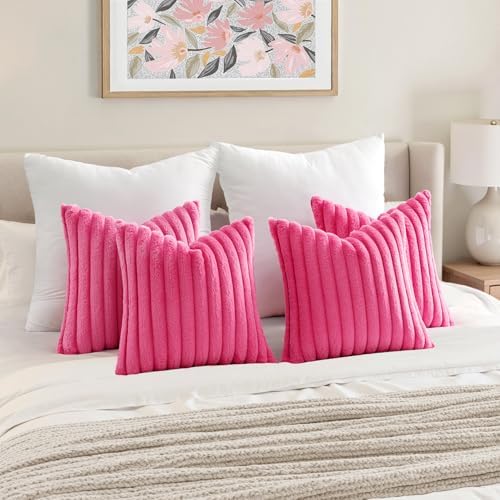 MIULEE Faux Fur Plush Decorative Throw Pillow Covers 20x20, Hot Pink - Image 6