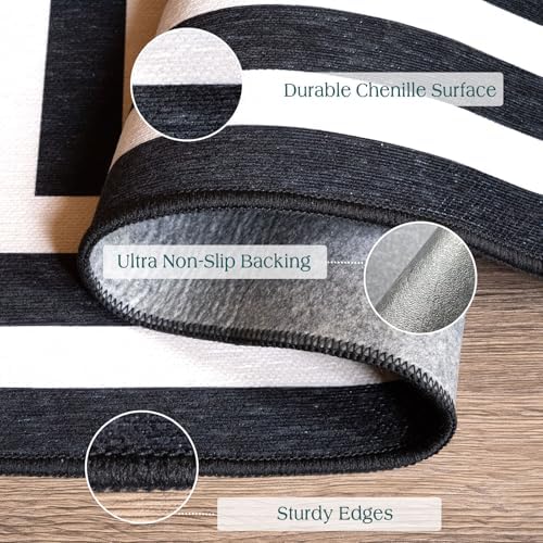 Front Door Mat Indoor Entrance 2x4.3 Modern Black White Striped Rug - Image 3