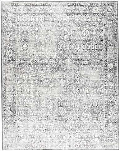 ReaLife Rugs Machine Washable Area Rug - Living Room Bedroom Bathroom Kitchen Entryway Office - Padded Low Pile Stain Resistant Premium - Boho Farmhouse Vintage - Noor - Silver Ivory 4' x 6' - Image 3