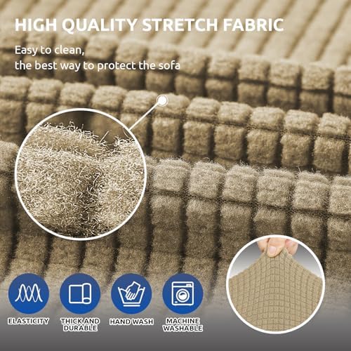 KEKUOU Stretch Couch Covers for Sofa, 3 Cushion Couch Slipcover,Tan - Image 4