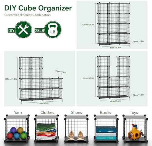 Wire Cube Storage Organizer, 12-Cube Metal Storage Shelves Bookshelf, Stackable Modular Closet Organizer for Bedroom Living Room, Office,Storage Shelves - Image 3