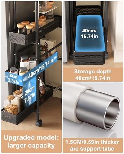 UMDONX 4-Tier Narrow Mobile Storage Cart with Pull-Out Baskets - Image 3