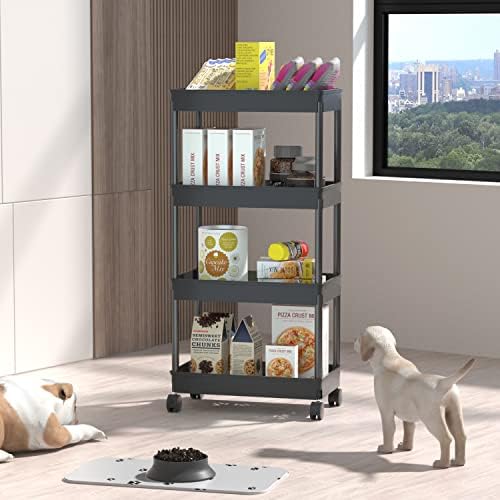 Sooyee 4 Tier Wide Storage Cart, Mobile Shelving Unit Organizer, Black - Image 6