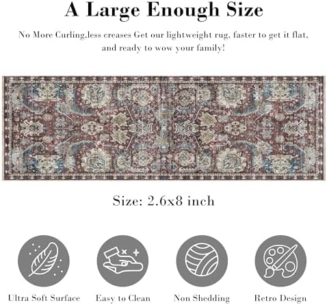 RUGSURE Washable Area Rugs - Perfect for Living Room, Bedroom, Kids Room, Nursery - Stain & Water Resistant Non-Slip, Pet & Child Friendly, Vintage Tribal Area Rugs (Rust and Bule, 2'6'' x 8') - Image 2