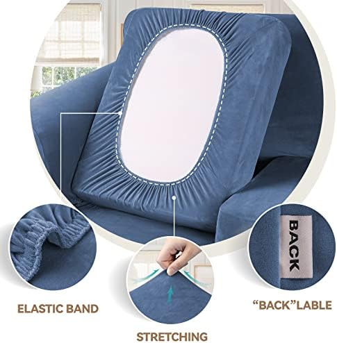 WEERRW Velvet Stretch 3 Pieces Couch Cover for Sofa Washable, Light Blue - Image 3