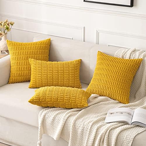 MIULEE Decorative Throw Pillow Covers 12x12 Mustard Yellow Pack of 2 - Image 4