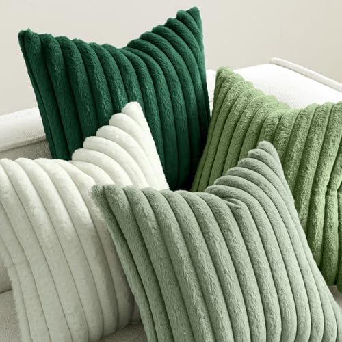 MIULEE Faux Fur Plush Decorative Throw Pillow Covers 20x20, Green - Image 6