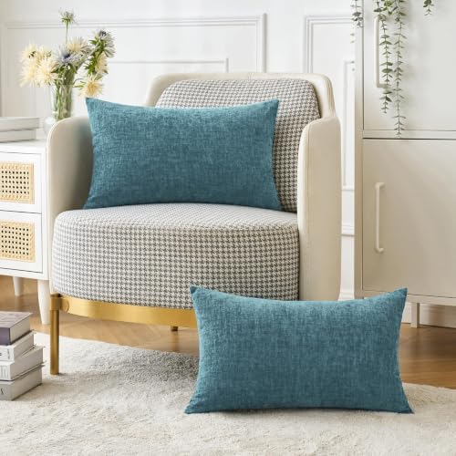MIULEE Soft Chenille Lumbar Throw Pillow Covers Blue Ashes 12x20 Pack of 2 - Image 5