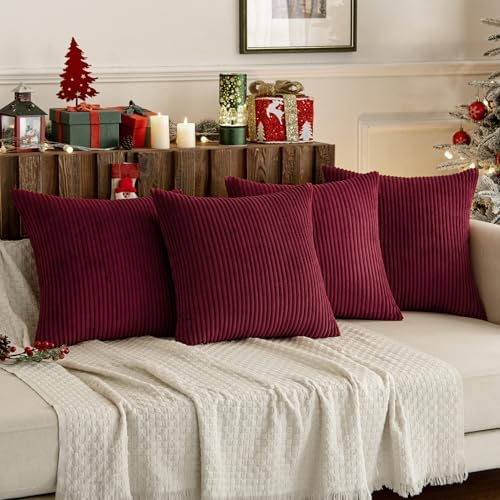 MIULEE Soft Corduroy Decorative Throw Pillow Covers Burgundy 18x18 - Image 2