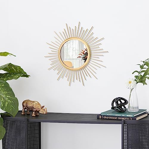 Gold Mirrors for Wall Sunburst Decor Art Mirror Bohemian Home Round Modern Metal Mirror for Bedroom Living Room Hallway Bathroom Balcony Farmhouse Entrance Small - Image 2