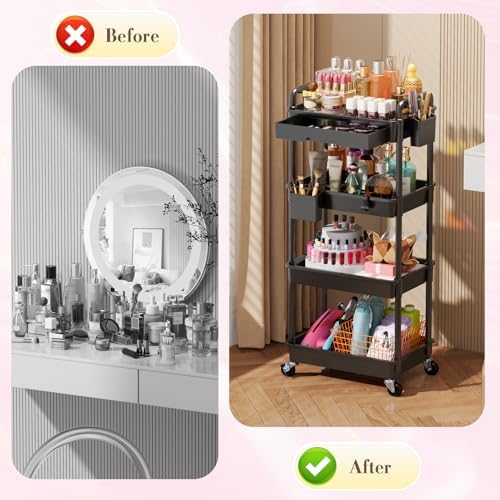SUNALLY Makeup Cart Organizer with Drawer,4 Tier Rolling Makeup Cart, Black - Image 5