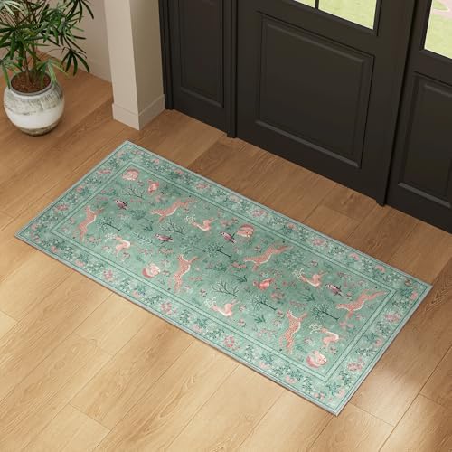DUKINO 2x4 Rug for Entryway, Animal Washable Runner Rug for Kitchen, Teal - Image 4