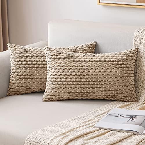 MIULEE Lumbar Decorative Throw Pillow Covers 12x20 Neutral Tan Corduroy by MIULEE