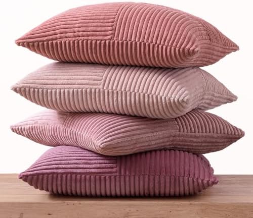 MIULEE Pink Spring Throw Pillow Covers 20x20 Inch Set of 4 Boho Farmhouse Cushion Cases Decorative Gradient Pillow Cases Corduroy Striped Home Decor for Couch Sofa Living Room Bed Valentine Decor - Image 5