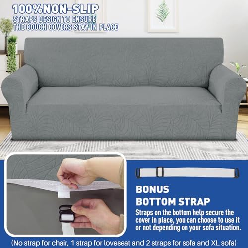 YEMYHOM Couch Cover Latest Jacquard Design High Stretch Sofa Chair Covers for Living Room, Pet Dog Cat Proof Armchair Slipcover Non Slip Elastic Furniture Protector (Small, Begonia Leaf Dark Gray) - Image 5
