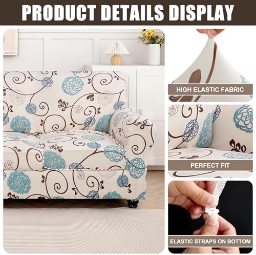 SearchI Stretch Sofa Cover Printed Couch Covers, Floral Pattern 2 Piece Armchair Slipcover with Separate Chair Cushion Cover, Washable Furniture Protector for Living Room(Armchair, Ball Flower) - Image 4