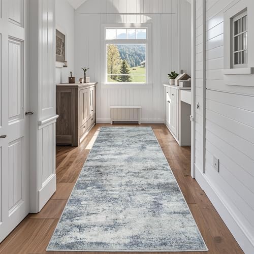 Aelenmu Runner Rugs for Hallways Kitchen 2.6x8 Non Slip Washable Blue Grey by Aelenmu