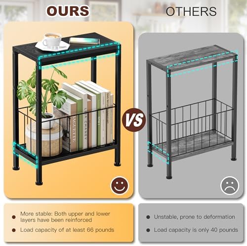 Narrow Side Table, Skinny End Tables with Magazine Holder, Small Sofa Table for Small Spaces, Space-Saving Design, Slim Nightstand Bedside Table for Living Room, Bedroom, Office, Black - Image 6