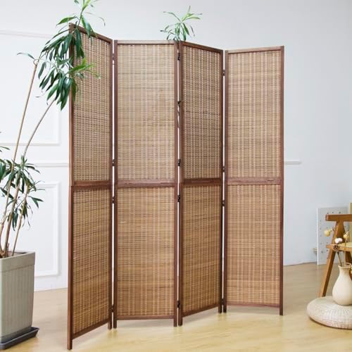 Furnnylane 4 Panel Detachable Room Divider, 5.6 ft Tall Two in One Bamboo Privacy Screen (Converts into 2 Low Dividers), Folding Panel Divider for Room Separation, Natural Brown (67" H x 61.4" W) - Image 4