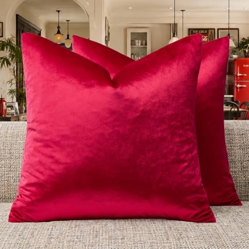 GIGIZAZA Red Velvet Pillow Covers 24x24 Decorative Pillows Pack of 2 by GIGIZAZAFocusingonhomedecoration