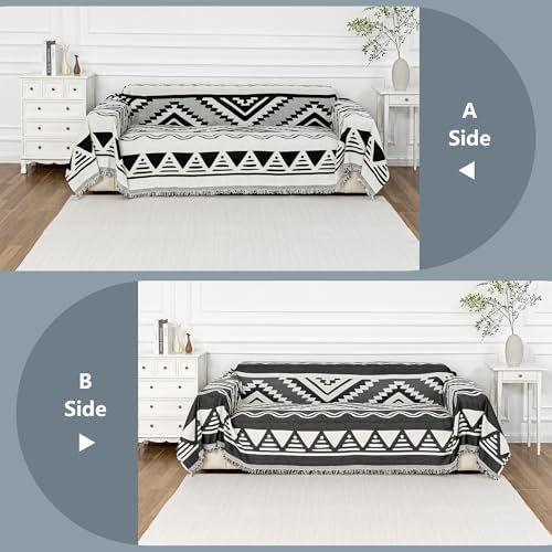 MYSKY HOME Boho Couch Cover for Dogs Washable Black Rhombic Couch Sofa Protector Cats Pets Friendly Chenille Geometric Sofa Covers Soft Durable Farmhouse Sofa Slipcovers, 71" X102" - Image 3