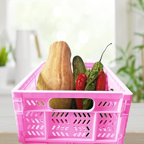 20L Folding Crate, 4Pack Plastic Storage Baskets Organizer for Home and Office,Collapsible Storage Crates for Home Office and Outdoor Organizer.(Pink) - Image 4