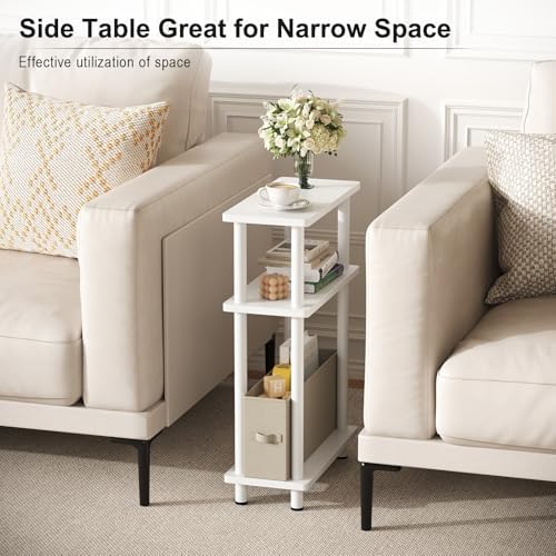 Apicizon Narrow Side Table with Fabric Basket, 3-Tier End Table, White - Image 5